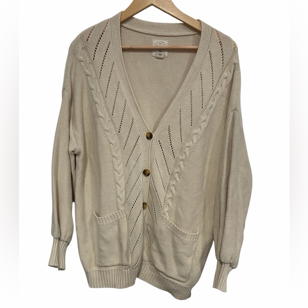 Billabong Cream V-Neck Button Cardigan Sweater tortoise shell buttons sz M